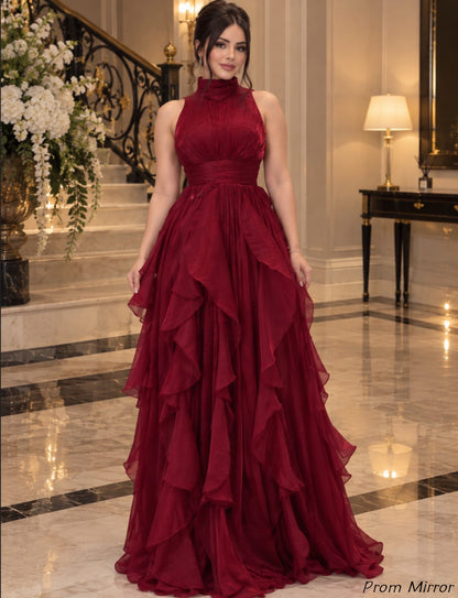 Charming Burgundy Red Organza Long Prom Dress, Evening Dresses