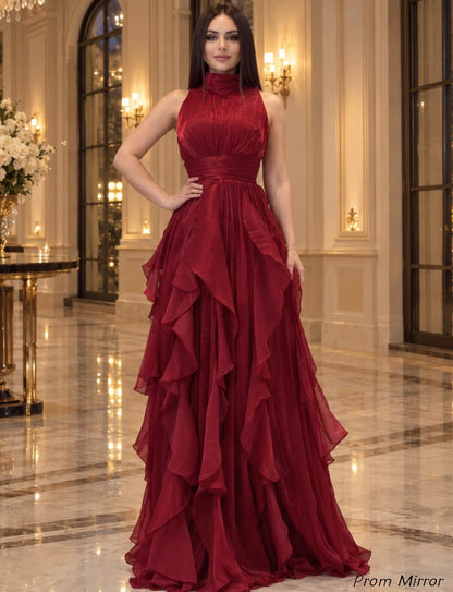 Charming Burgundy Red Organza Long Prom Dress, Evening Dresses
