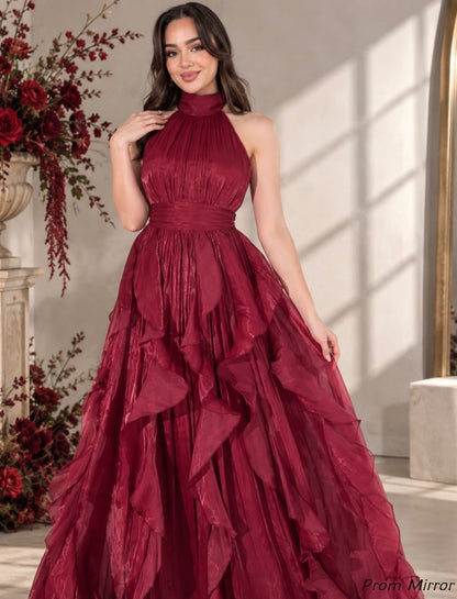 Charming Burgundy Red Organza Long Prom Dress, Evening Dresses