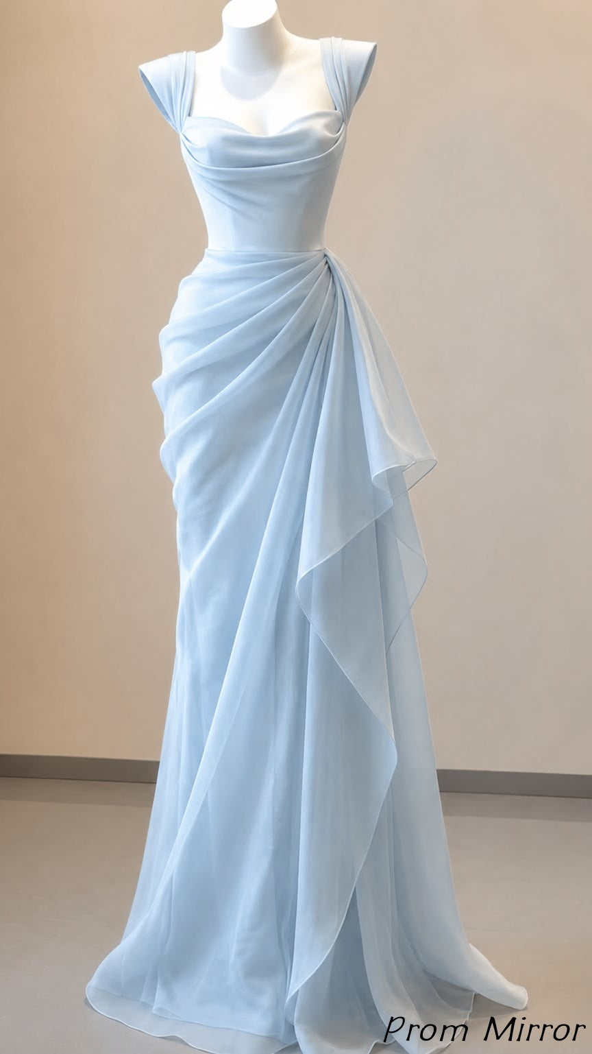 Cheap Bridesmaid Dresses Chiffon Light Blue Formal Party Dress
