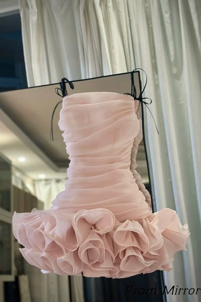 Chic Blush Pink Pleated Ruffle Bodycon Homecoming Dress