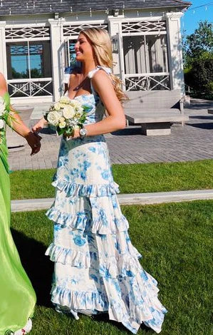 Chic Floral Ruffle Prom Dresses Long Prom Dress 20th Birthday Dress prommirror Chic Floral Ruffle Prom Dresses Long Prom Dress 20th Birthday Dress prommirror