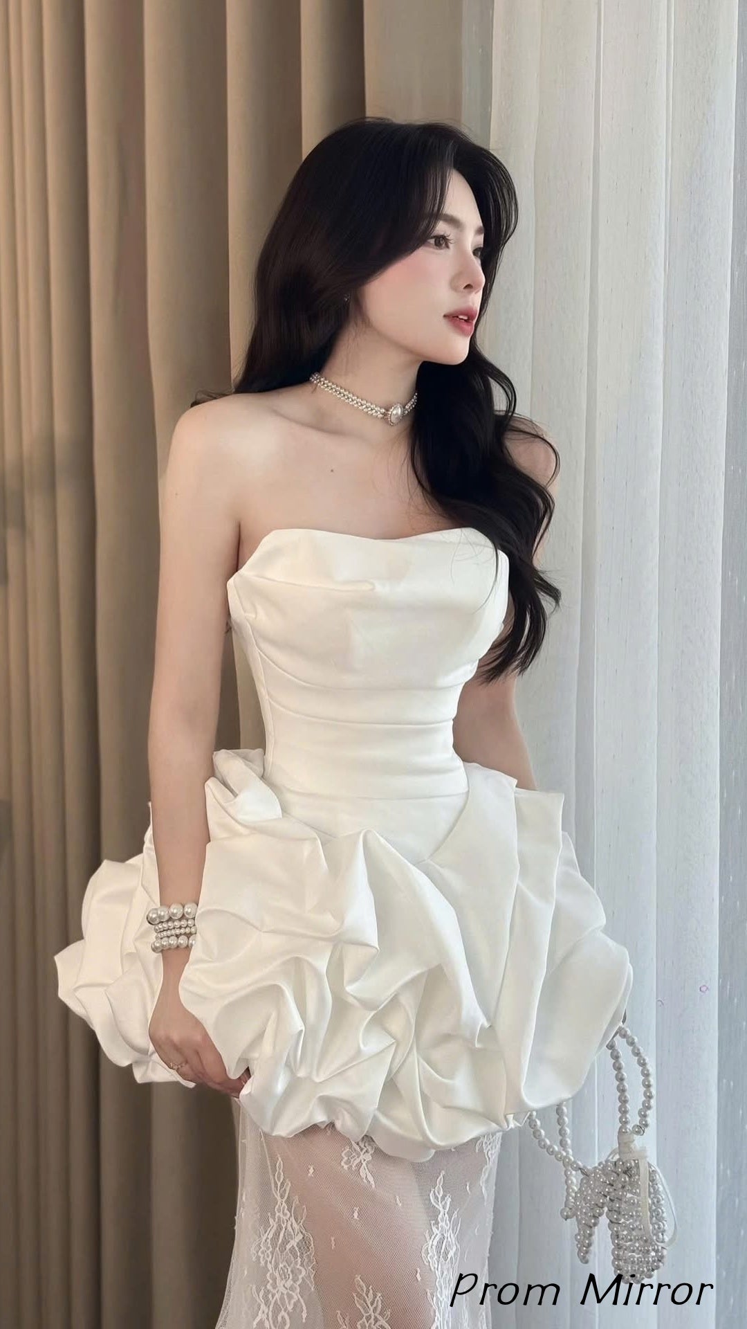 Chic Strapless Folding Wedding Dresses Lace Party Bridal Dress