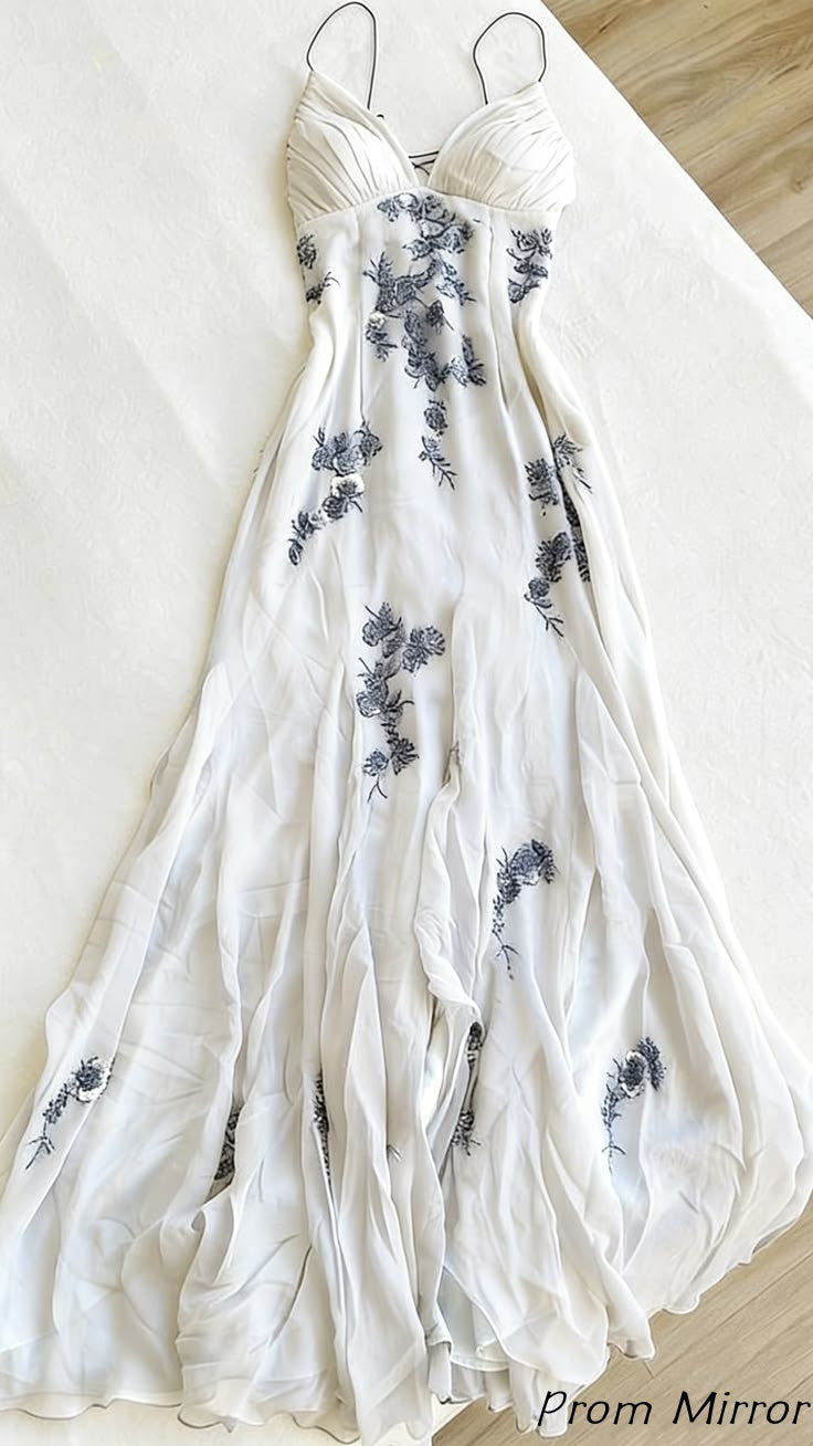 Classic Floral Appliques Mermaid Chiffon Long Prom Dress with Slit