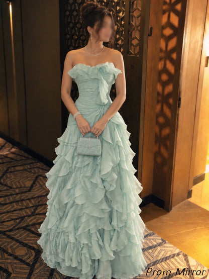 Custom Made Mint Green Ruffles Long Prom Dress, Evening Dresses