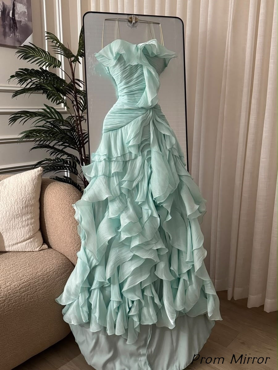 Custom Made Mint Green Ruffles Long Prom Dress, Evening Dresses