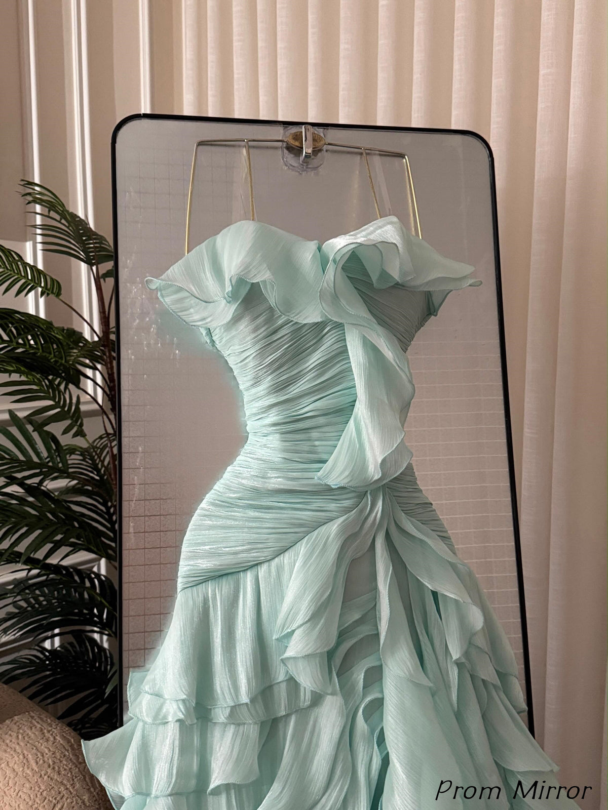 Custom Made Mint Green Ruffles Long Prom Dress, Evening Dresses