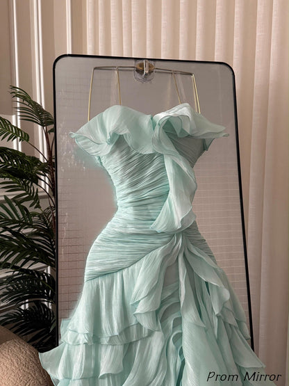 Custom Made Mint Green Ruffles Long Prom Dress, Evening Dresses