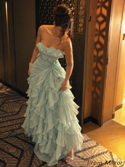 Custom Made Mint Green Ruffles Long Prom Dress, Evening Dresses