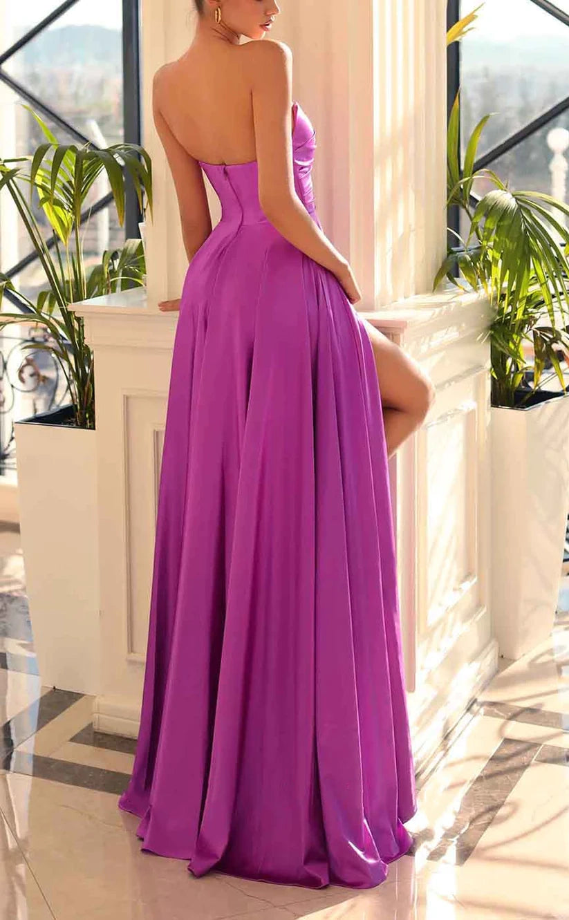 Custom Made Sleeveless Long Prom Dresses, Side Slit Purple Prom Dresses