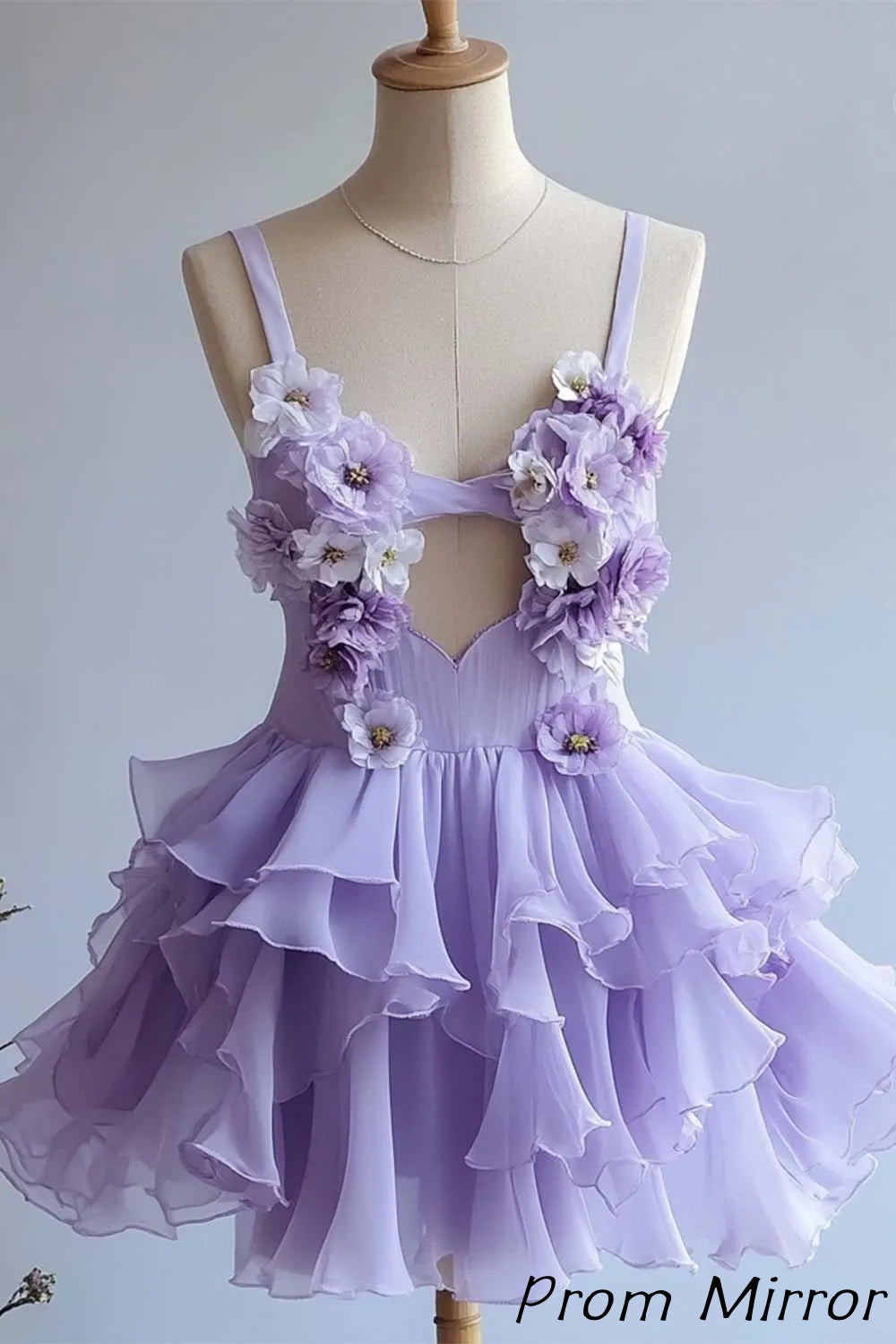 Cute 3D Flowers Lilac Homecoming Dresses Ruffles Back To School Dress