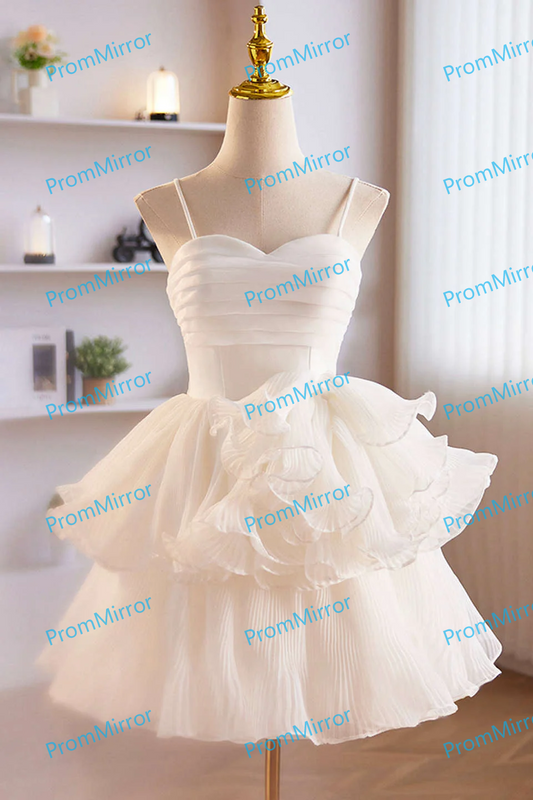 Cute A-Line White Ruffle Short Homecoming Dress