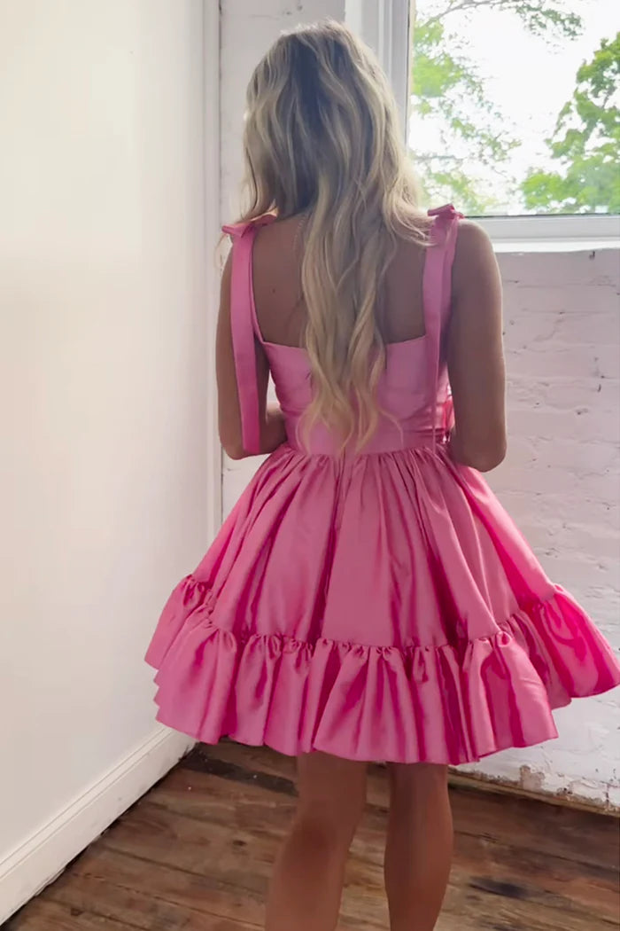 Cute A-line Sweetheart Satin Pink Homecoming Dress