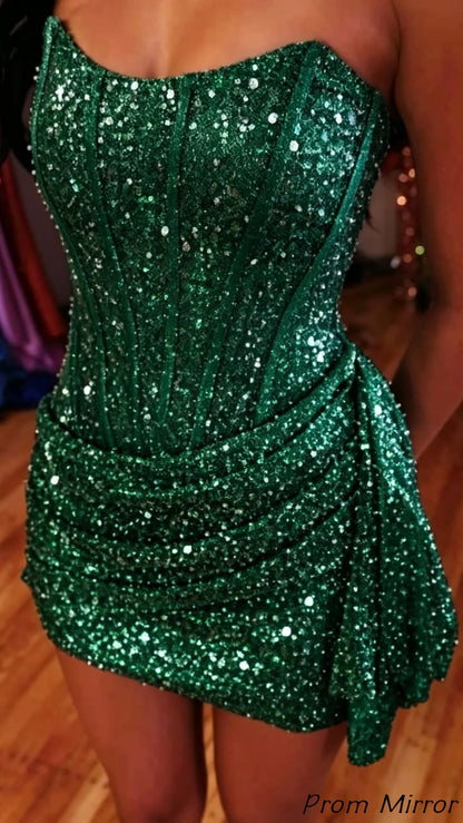 Prom Mirror Cute Homecoming Dresses Sky Blue Strapless Bodycon Sequin Hoco Dress