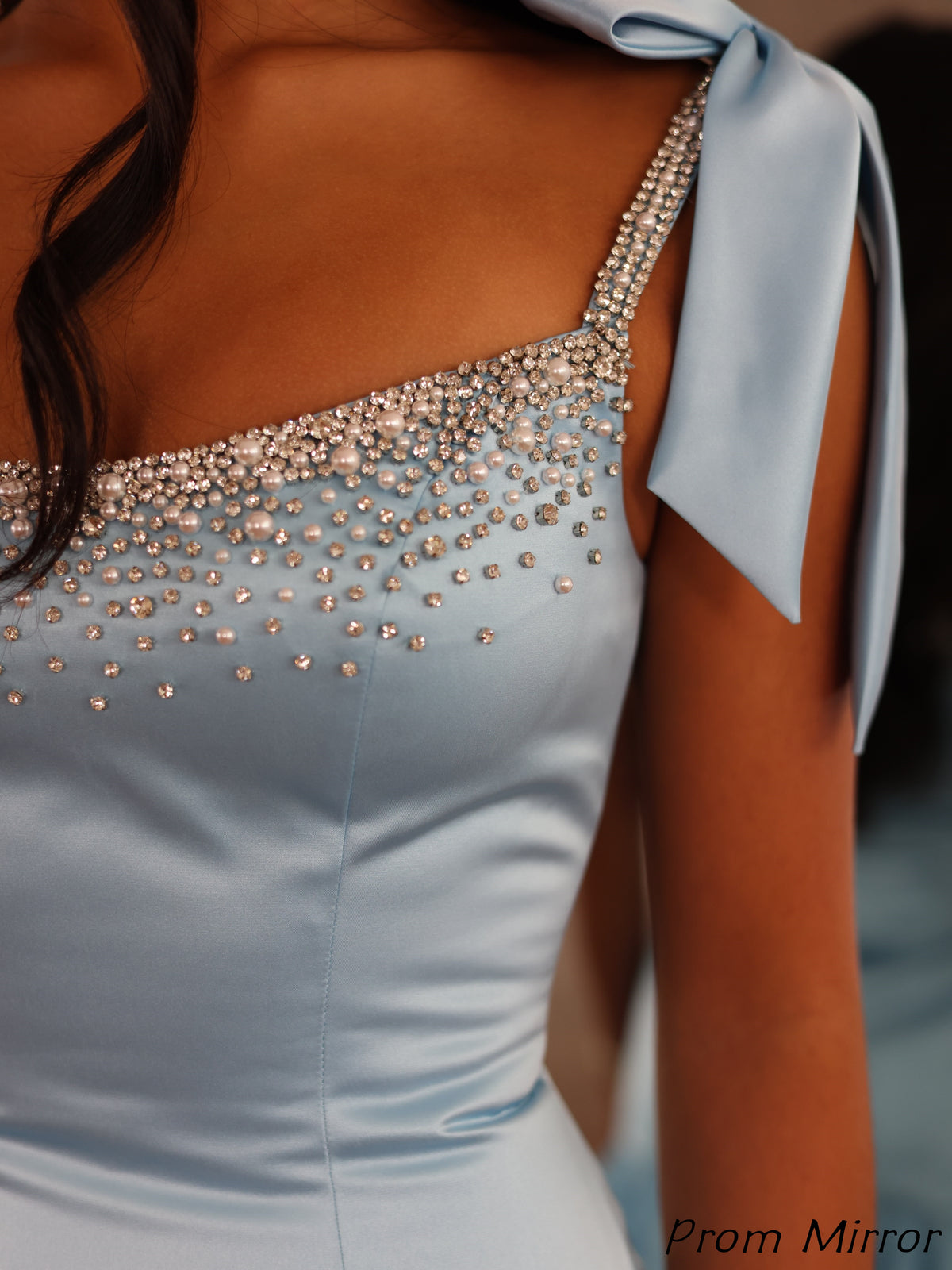 Cute Light Blue Satin Chiffon Beaded Short Prom Dress Online, Ruffle Homecoming Dresses