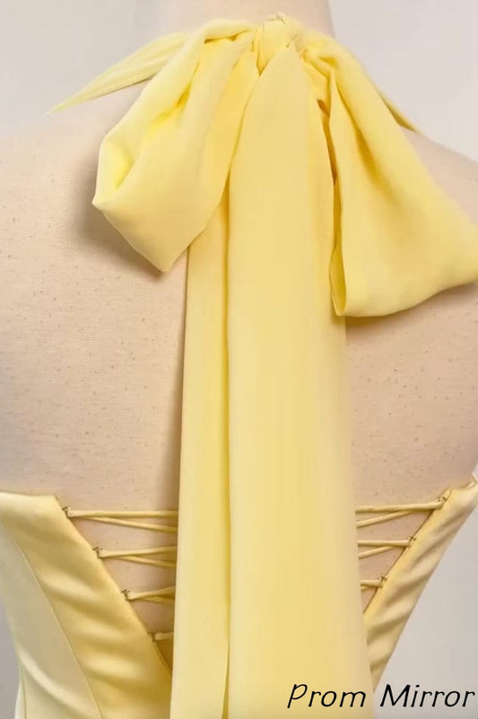 Cute Yellow Halter Chiffon Bodycon Homecoming Dresses