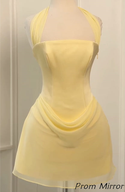 Cute Yellow Halter Chiffon Bodycon Homecoming Dresses