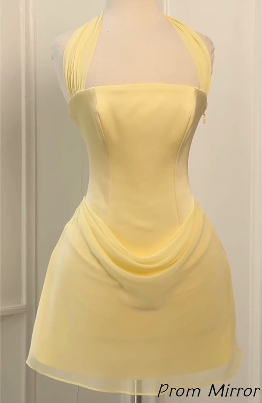 Cute Yellow Halter Chiffon Bodycon Homecoming Dresses