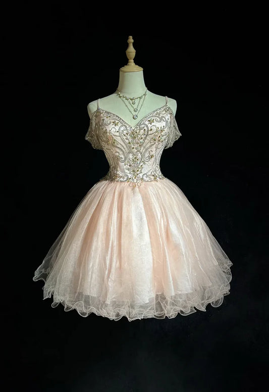 Cute Ball Gown Spaghetti Straps Light Pink Mini Short Formal Homecoming Dresses Party Short Prom Dress Hoco Dresses