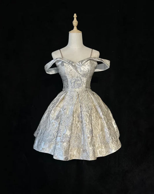 Cute Ball Gown Spaghetti Straps Silver Gray Mini Short Formal Homecoming Dresses Party Short Prom Dress Hoco Dresses