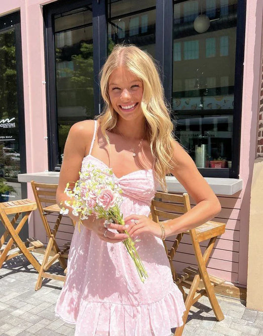 Cute A Line Spaghetti Straps Pink Lace Short Formal Homecoming Dresses Party Graduation Dress Hoco Dresses