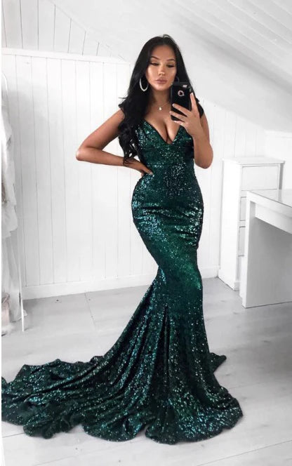 Dark Green Sequin Mermaid Prom Dress