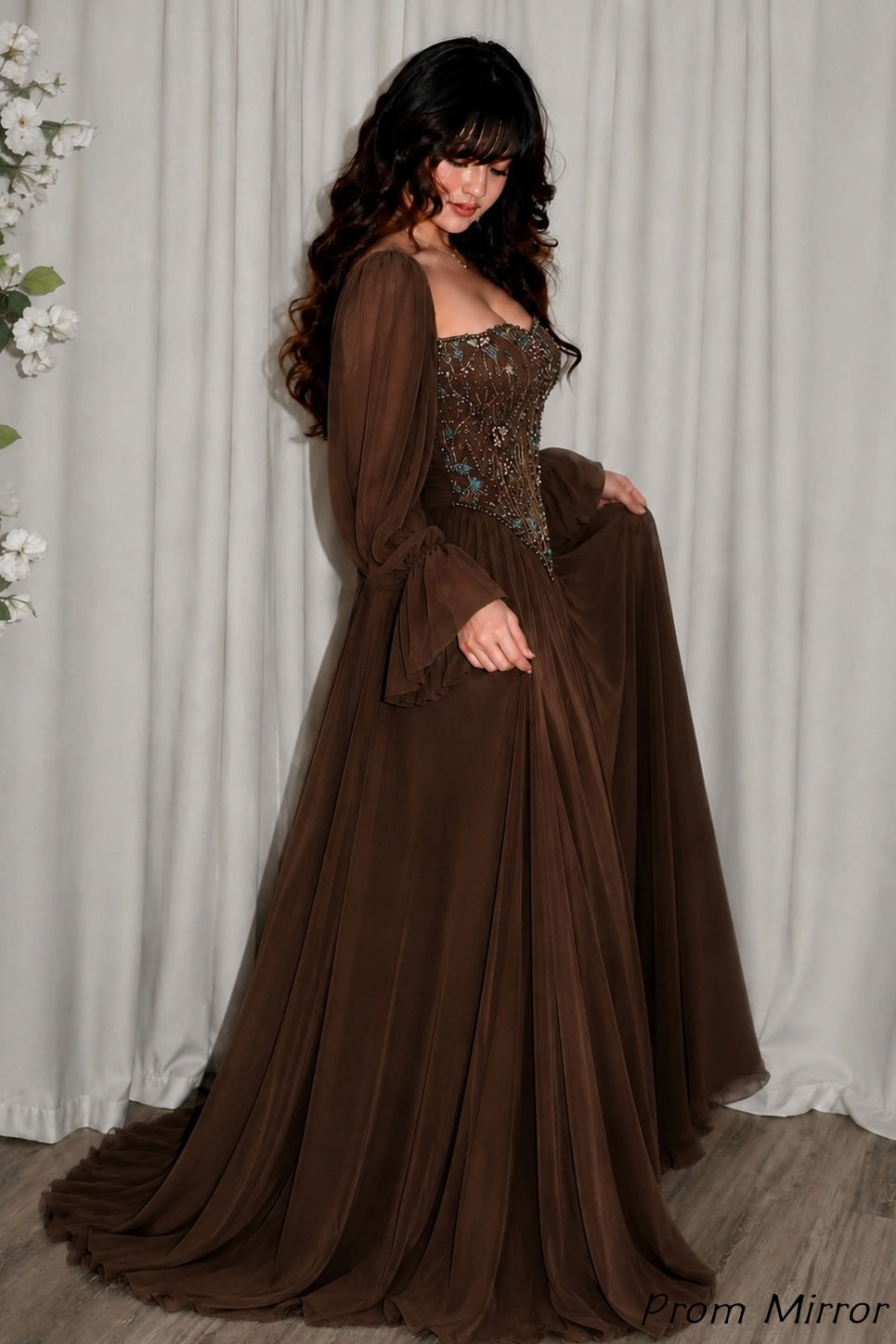 Dusty Rose Beaded Chiffon Prom Dresses, Evening Dress