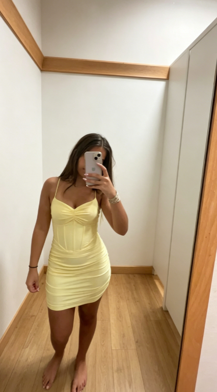 Simple Yellow Homecoming Dress Spaghetti Straps Short Birthday Outfit Sheath Satin Summer Dress