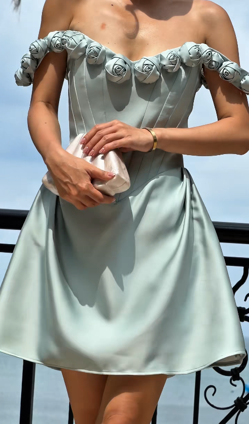 Chic Tiffany Blue Homecoming Dress Off-shoulder Satin Birthday Dress A-Line Graudation Party Dress