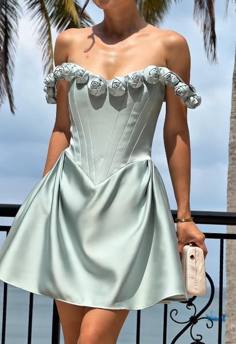 Chic Tiffany Blue Homecoming Dress Off-shoulder Satin Birthday Dress A-Line Graudation Party Dress