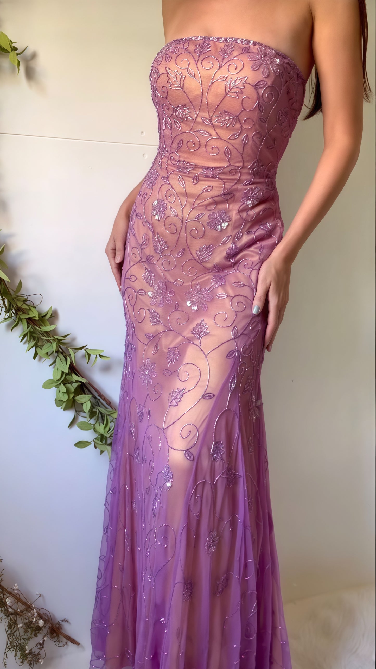 Elegant Purple Lace Evening Dresses, Sleeveless Party Dress