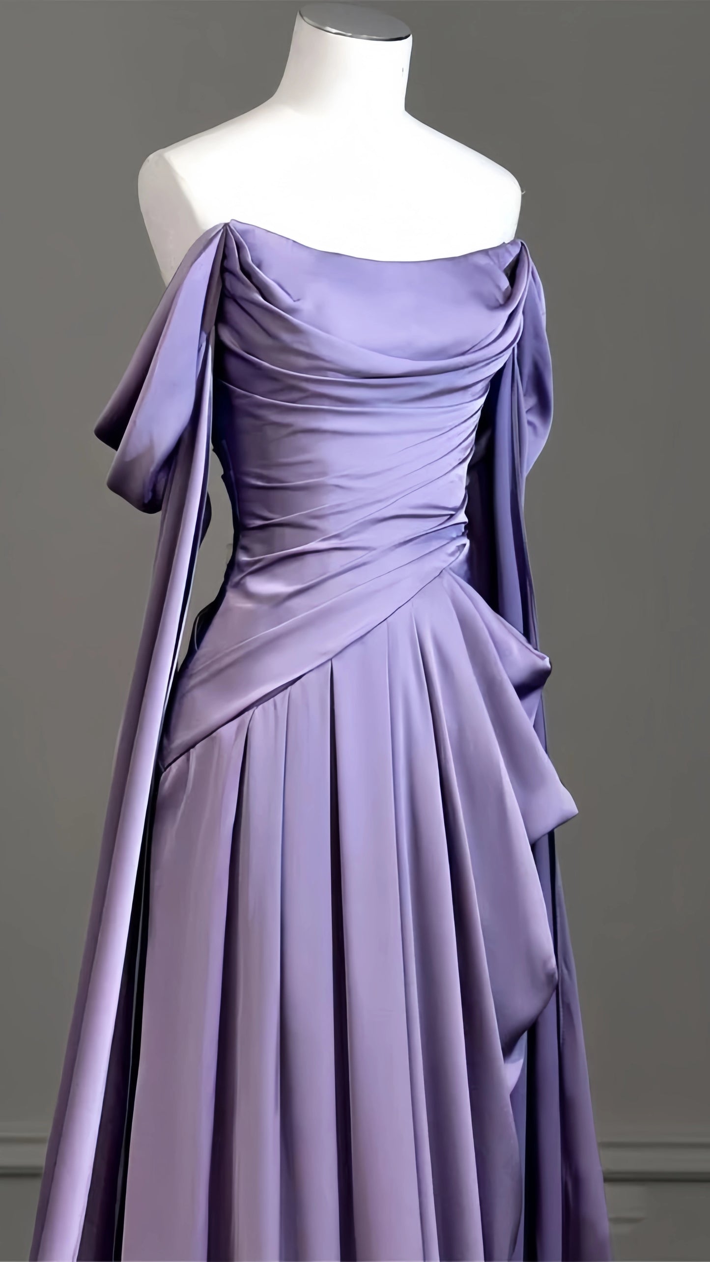 Elegant Purple Satin Prom Dress, Draped Bodice Formal Party Dress