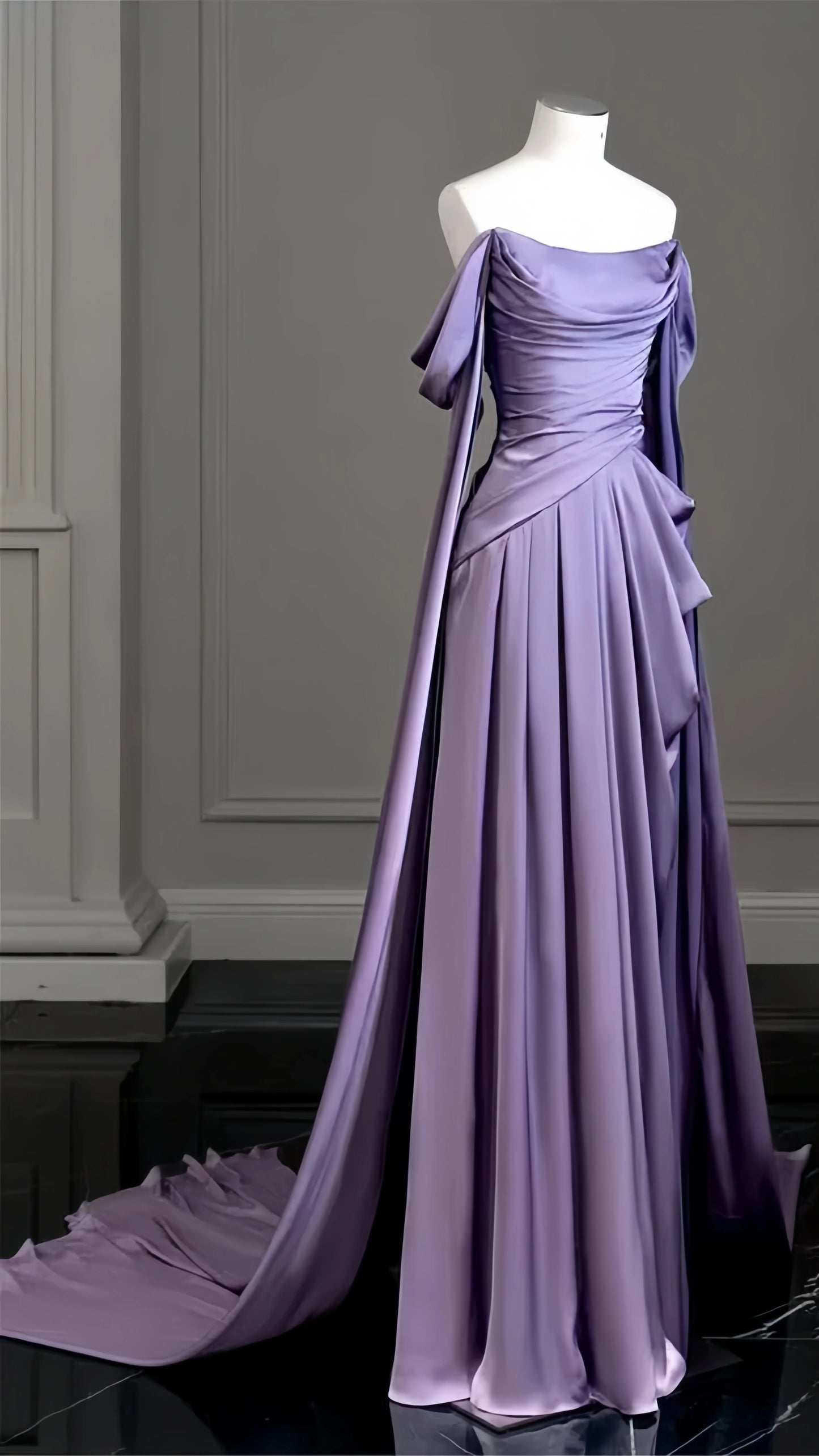 Elegant Purple Satin Prom Dress, Draped Bodice Formal Party Dress