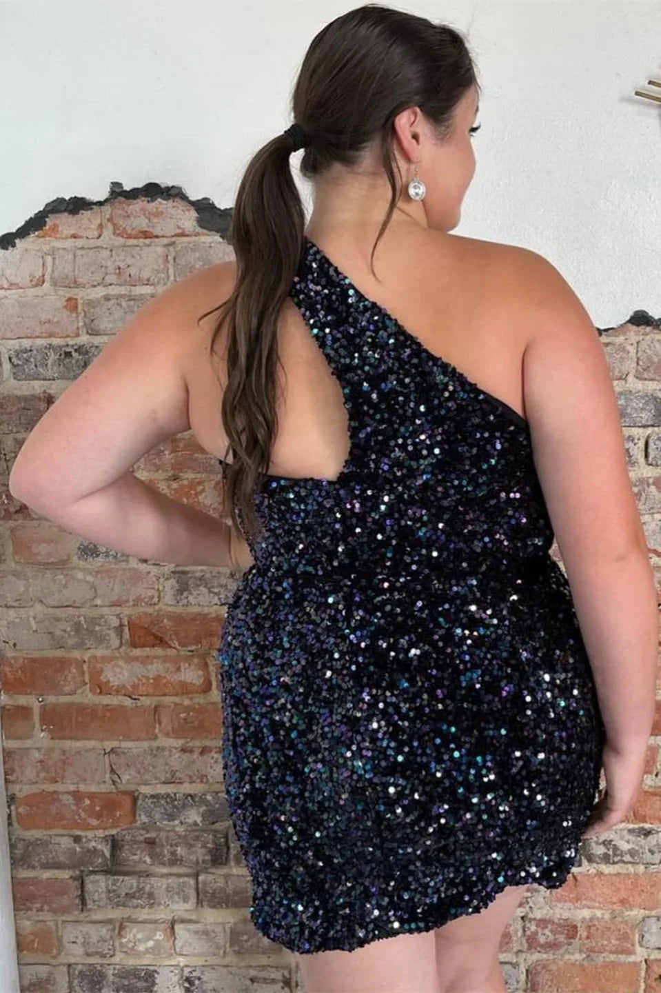 Asymmetrical Sequin Bodycon Homecoming Dress One Shoulder Cocktail Dress Plus Size