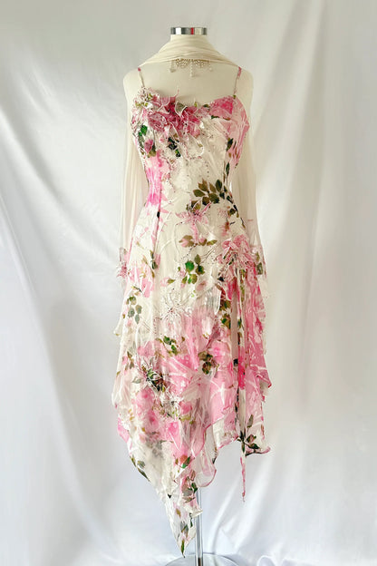 Sexy A line Spaghetti Straps Floral Pink Short Homecoming Dresses Cocktail Dress