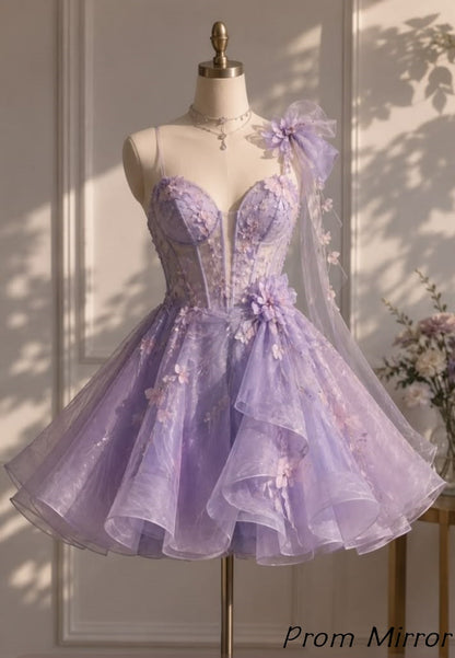 Fairytale A-Line Homecoming Dresses Floral Lace Mini Party Dress