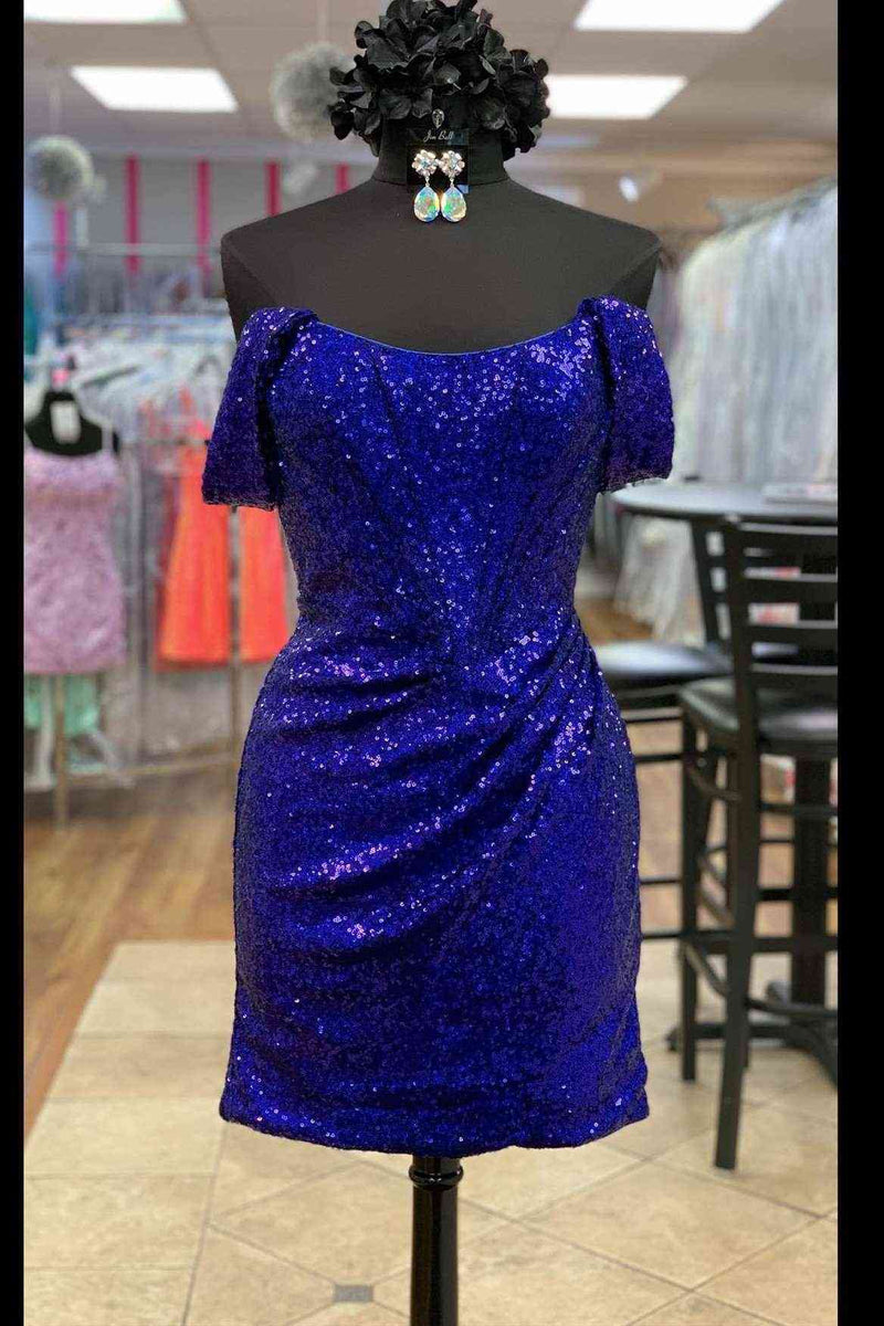 Off The Shoulder Purple Sequins Homecoming Dresses