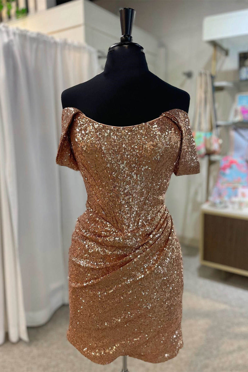 Purple Sequins Off Shoulder Fashionable Party Dress main image 1