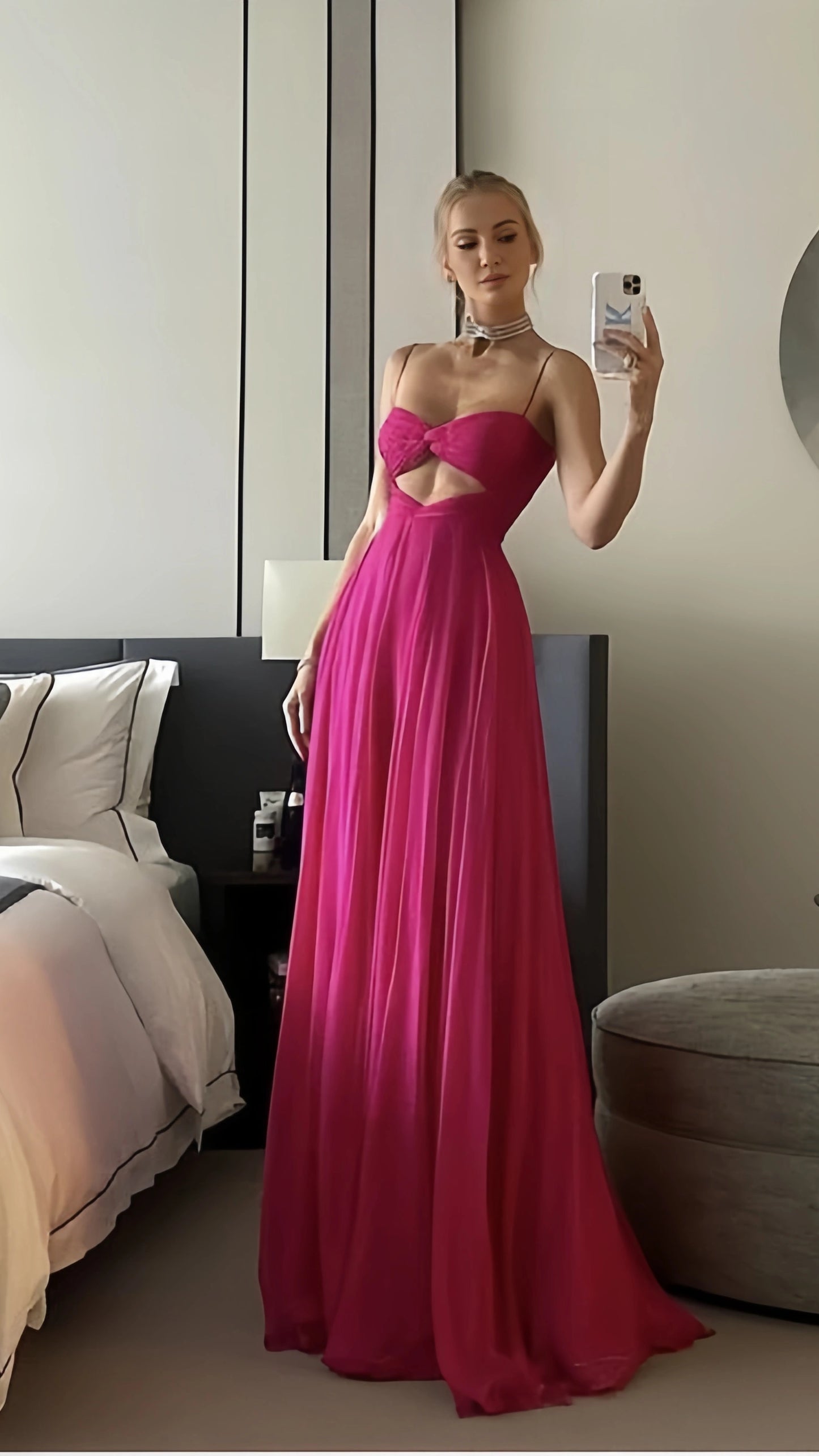 Fuchsia Chiffon Long Prom Dresses, Simple Party Dress