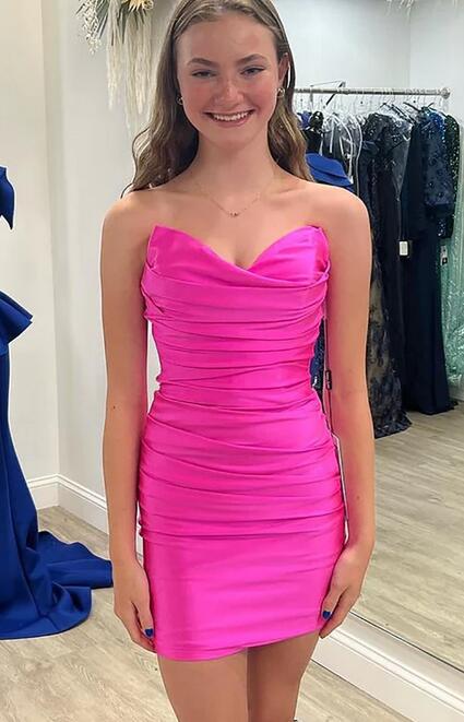 Fuchsia Sleeveless Tight Homecoming Dresses