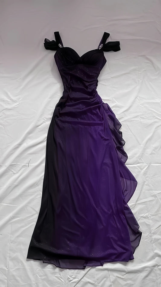 Glitter Black Purple Chiffon Long Prom Dresses