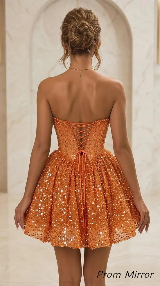 Glitter Sweetheart A-Line Homecoming Dresses Sequin Corset Hoco Dress