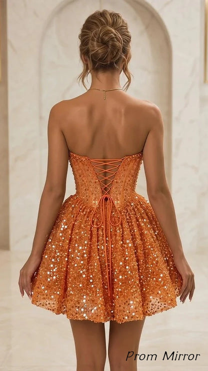 Glitter Sweetheart A-Line Homecoming Dresses Sequin Corset Hoco Dress