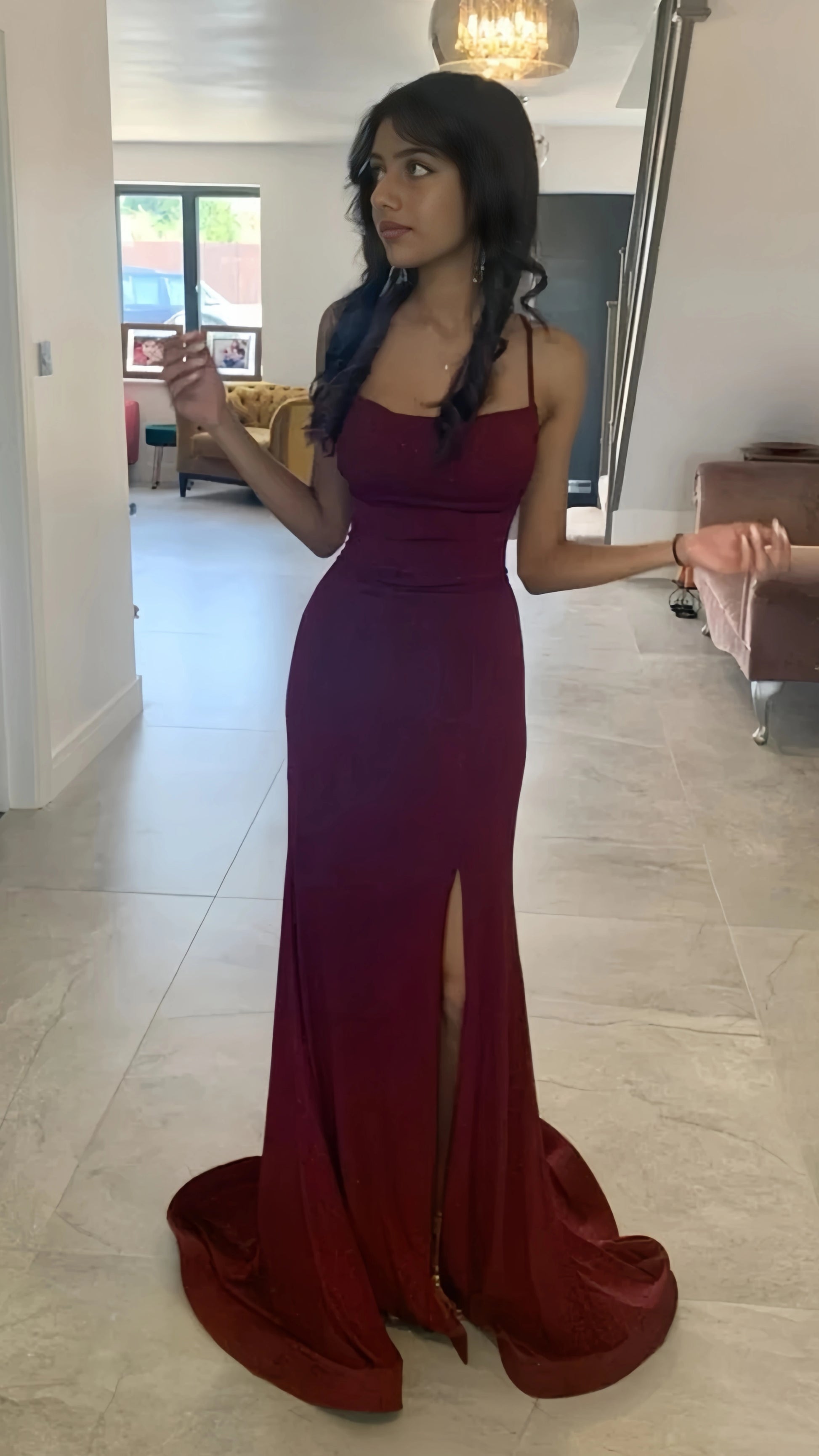 Glitter Burgundy Mermaid Split Senior Prom Dress – prommirror