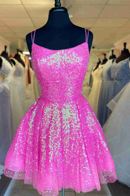 Glitter Sequined A-Line Homecoming Dress Short Party Dress