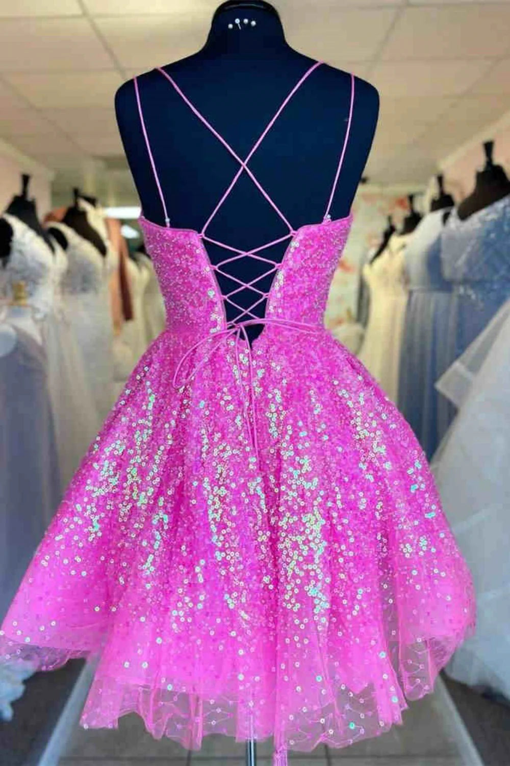 Glitter Sequined A-Line Homecoming Dress Short Party Dress