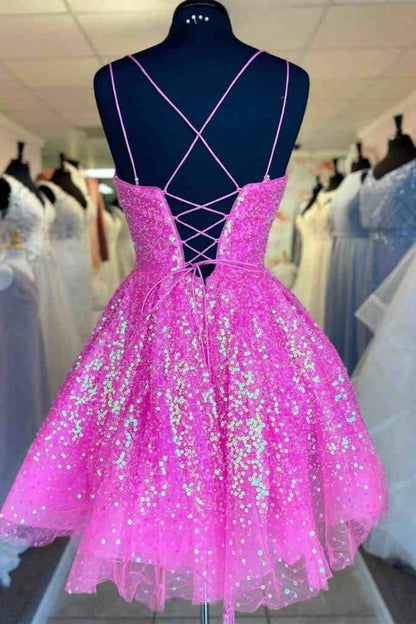 Glitter Sequined A-Line Homecoming Dress Short Party Dress