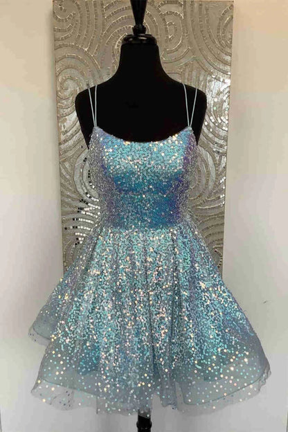 Glitter Sequined A-Line Homecoming Dress Short Party Dress