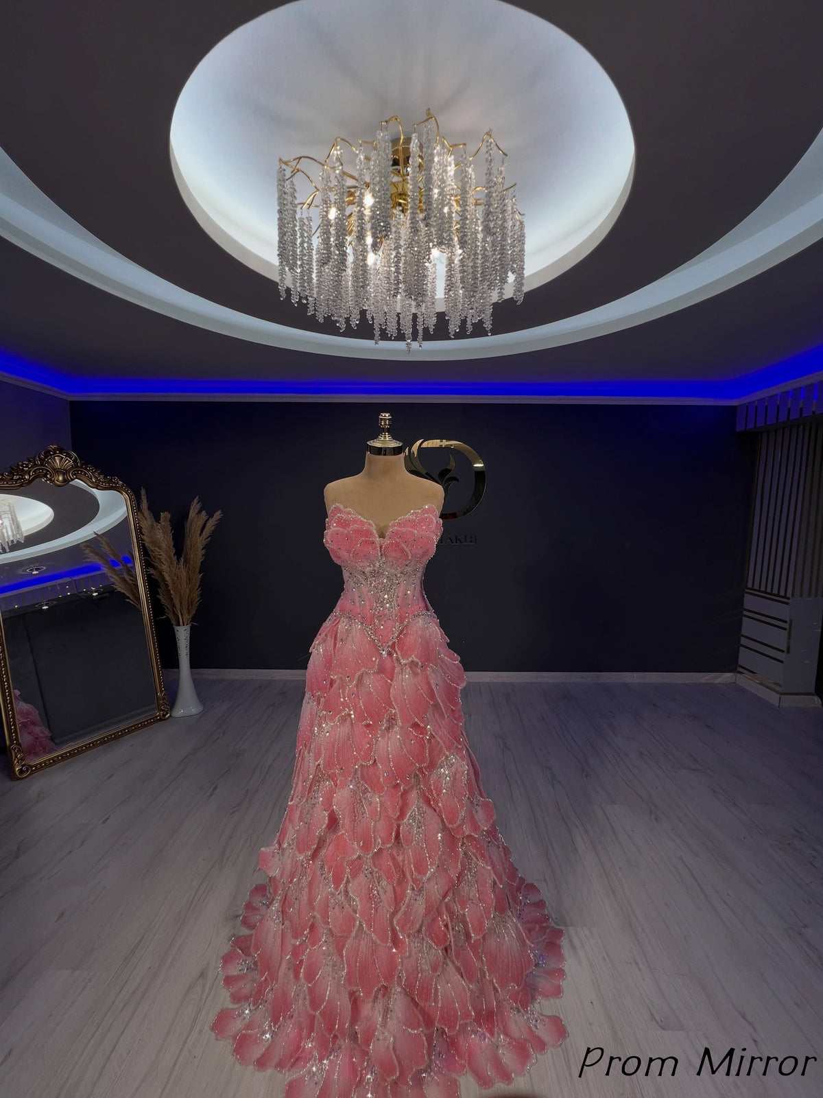Gorgeous Pink Floral Beaded Long Prom Dress, Evening Dresses