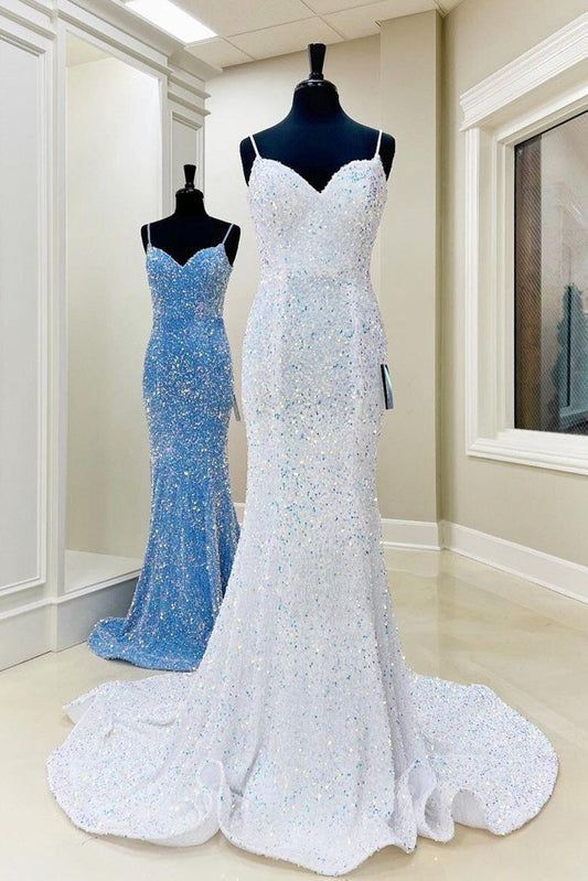 Gorgeous Mermaid Sequin Spaghetti Straps Long Formal Dress